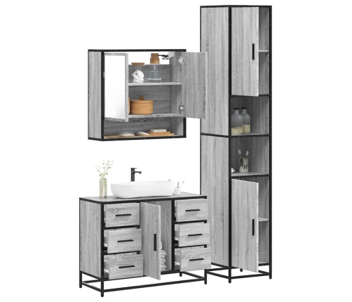 Set de muebles de baño 3 pzas madera contrachapada gris sonoma