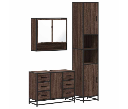 Set de muebles baño 3 pzas madera contrachapada roble marrón