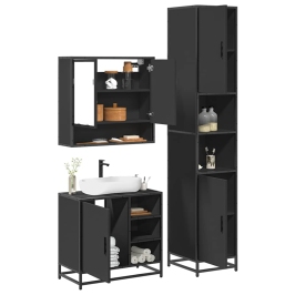 Juego de muebles de baño 3 pzas madera contrachapada negro