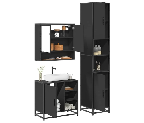 Juego de muebles de baño 3 pzas madera contrachapada negro