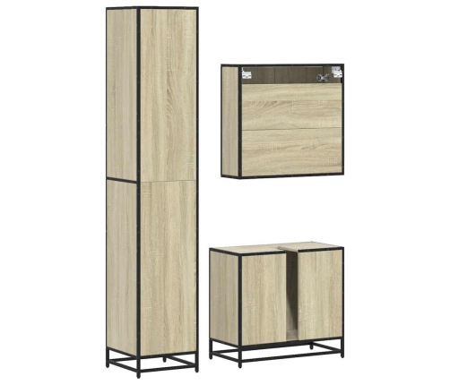 Set de muebles de baño 3 pzas madera contrachapada roble Sonoma