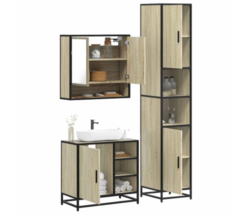 Set de muebles de baño 3 pzas madera contrachapada roble Sonoma