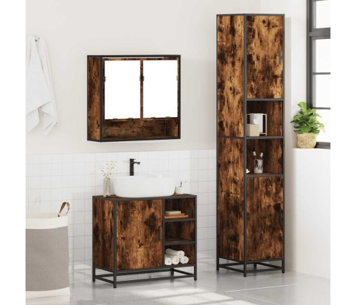 Set de muebles baño 3 pzas madera contrachapada roble ahumado