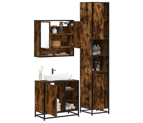 Set de muebles baño 3 pzas madera contrachapada roble ahumado