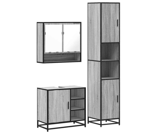 Set de muebles de baño 3 pzas madera contrachapada gris sonoma