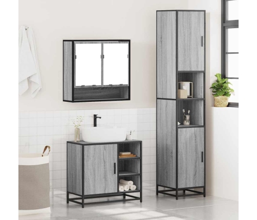 Set de muebles de baño 3 pzas madera contrachapada gris sonoma