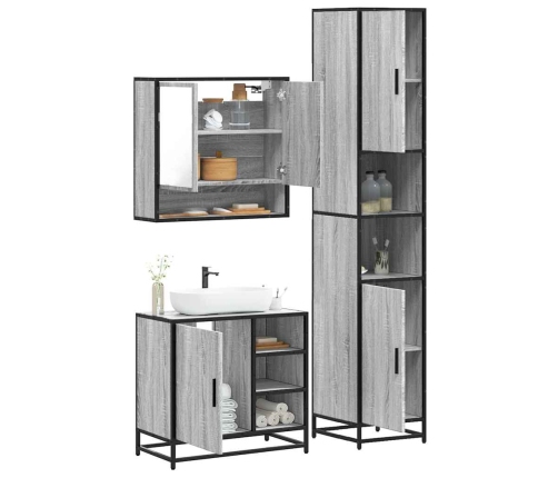 Set de muebles de baño 3 pzas madera contrachapada gris sonoma