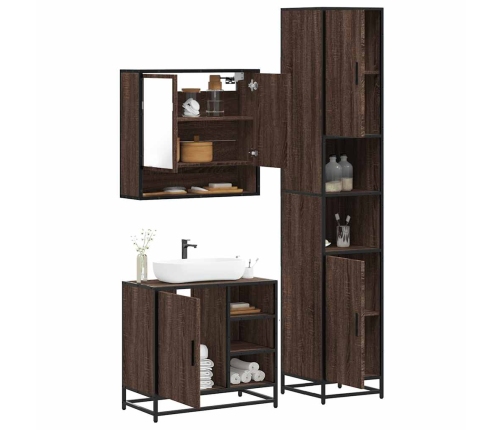 Set de muebles baño 3 pzas madera contrachapada roble marrón