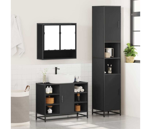 Juego de muebles de baño 3 pzas madera contrachapada negro