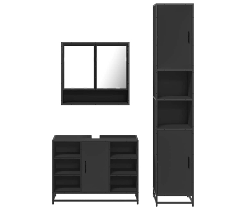 Juego de muebles de baño 3 pzas madera contrachapada negro