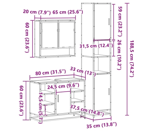 Juego de muebles de baño 3 pzas madera contrachapada negro