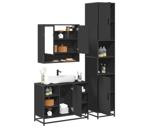 Juego de muebles de baño 3 pzas madera contrachapada negro