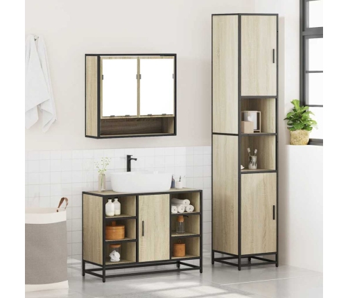 Set de muebles de baño 3 pzas madera contrachapada roble Sonoma