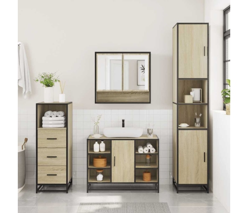 Set de muebles de baño 3 pzas madera contrachapada roble Sonoma