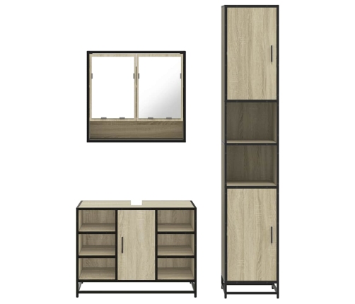 Set de muebles de baño 3 pzas madera contrachapada roble Sonoma