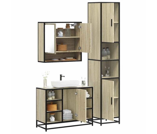 Set de muebles de baño 3 pzas madera contrachapada roble Sonoma