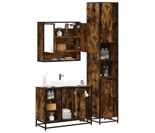 Set de muebles baño 3 pzas madera contrachapada roble ahumado