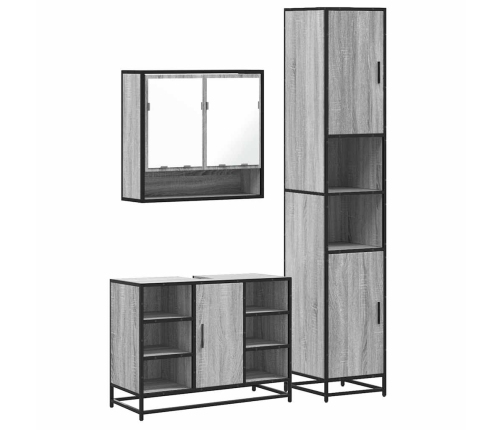 Set de muebles de baño 3 pzas madera contrachapada gris sonoma