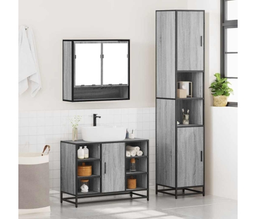 Set de muebles de baño 3 pzas madera contrachapada gris sonoma