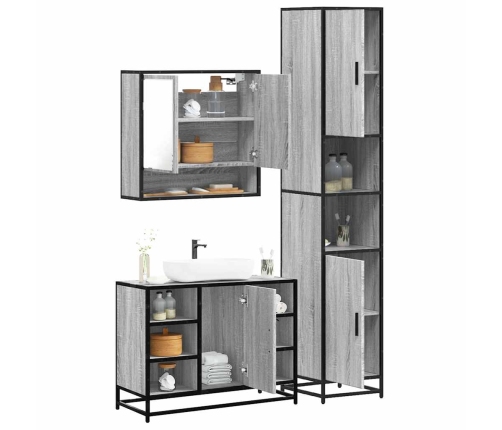 Set de muebles de baño 3 pzas madera contrachapada gris sonoma