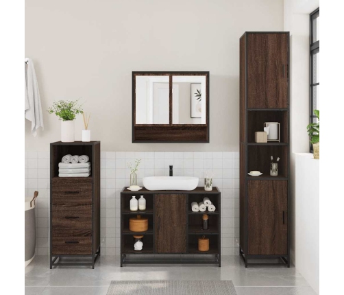 Set de muebles baño 3 pzas madera contrachapada roble marrón