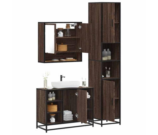 Set de muebles baño 3 pzas madera contrachapada roble marrón