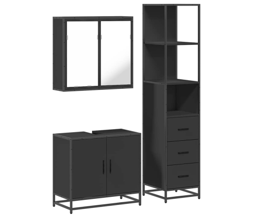 Juego de muebles de baño 3 pzas madera contrachapada negro