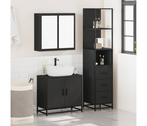 Juego de muebles de baño 3 pzas madera contrachapada negro