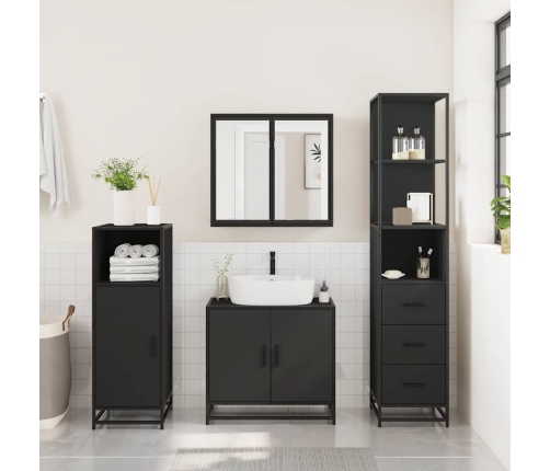 Juego de muebles de baño 3 pzas madera contrachapada negro