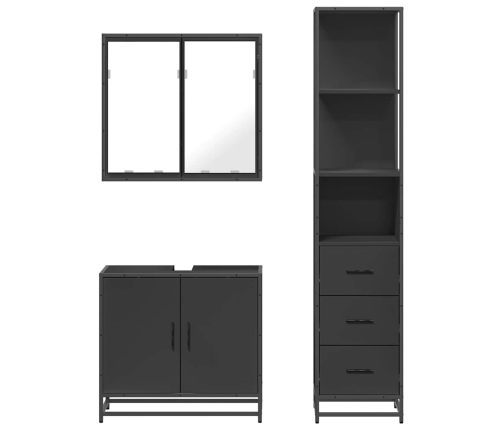 Juego de muebles de baño 3 pzas madera contrachapada negro