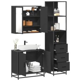 Juego de muebles de baño 3 pzas madera contrachapada negro