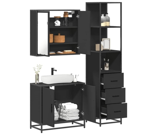 Juego de muebles de baño 3 pzas madera contrachapada negro