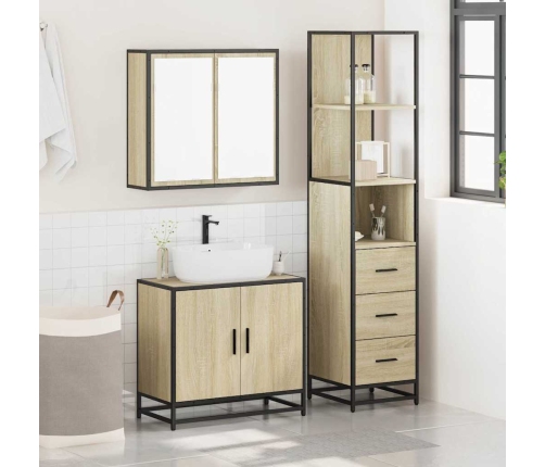 Set de muebles de baño 3 pzas madera contrachapada roble Sonoma