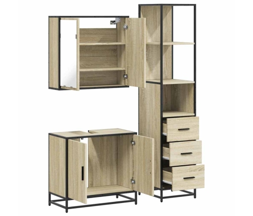 Set de muebles de baño 3 pzas madera contrachapada roble Sonoma