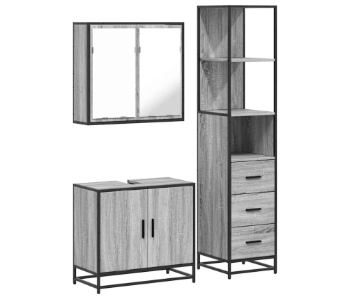 Set de muebles de baño 3 pzas madera contrachapada gris sonoma