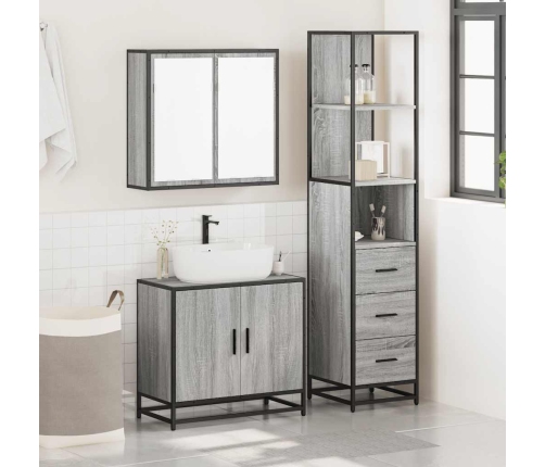 Set de muebles de baño 3 pzas madera contrachapada gris sonoma