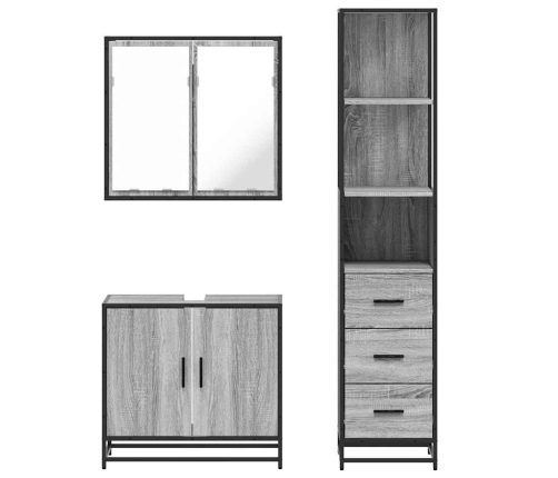 Set de muebles de baño 3 pzas madera contrachapada gris sonoma