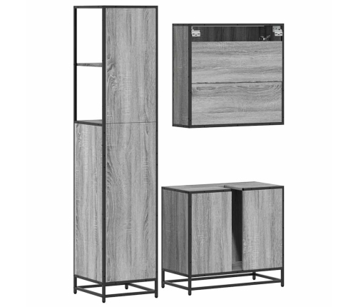 Set de muebles de baño 3 pzas madera contrachapada gris sonoma