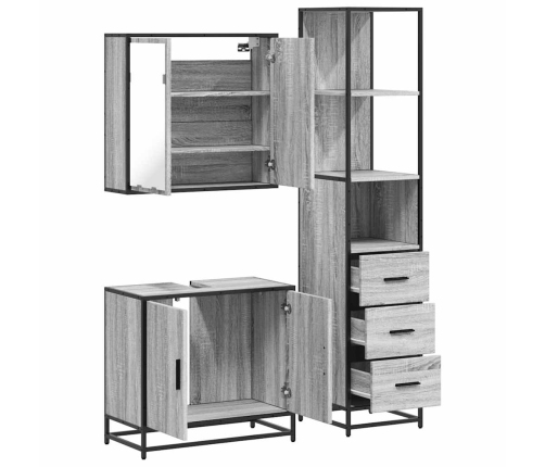 Set de muebles de baño 3 pzas madera contrachapada gris sonoma