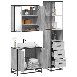 Set de muebles de baño 3 pzas madera contrachapada gris sonoma