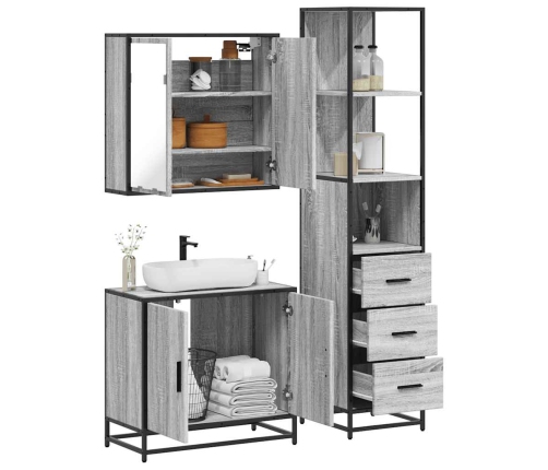 Set de muebles de baño 3 pzas madera contrachapada gris sonoma