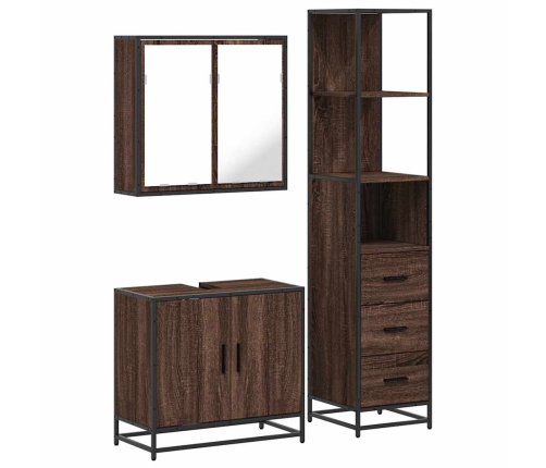 Set de muebles baño 3 pzas madera contrachapada roble marrón