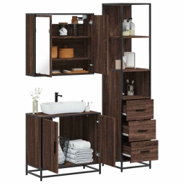 Set de muebles baño 3 pzas madera contrachapada roble marrón