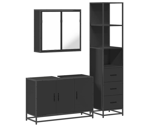 Juego de muebles de baño 3 pzas madera contrachapada negro