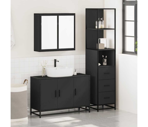 Juego de muebles de baño 3 pzas madera contrachapada negro