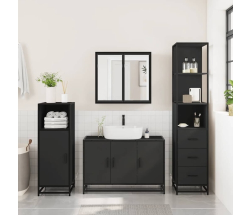 Juego de muebles de baño 3 pzas madera contrachapada negro