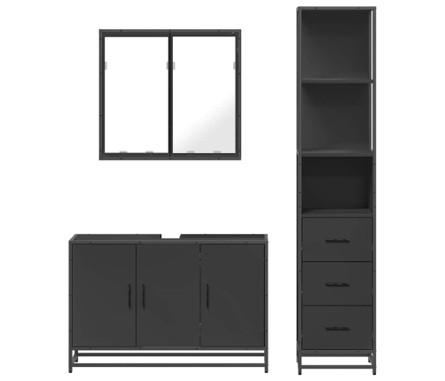 Juego de muebles de baño 3 pzas madera contrachapada negro