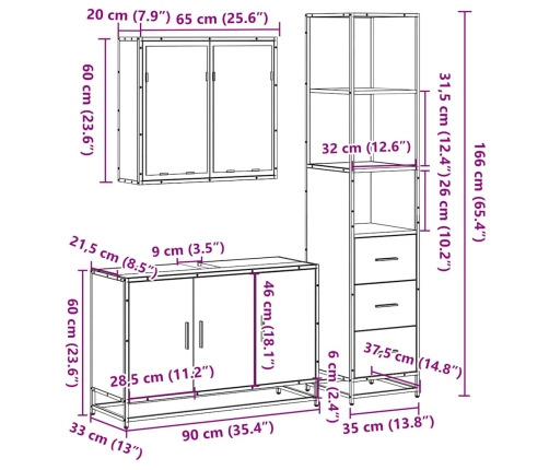 Juego de muebles de baño 3 pzas madera contrachapada negro