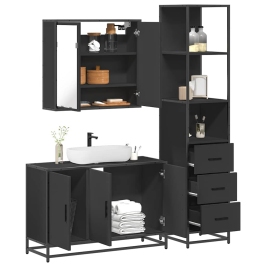 Juego de muebles de baño 3 pzas madera contrachapada negro