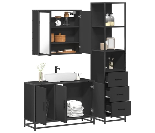 Juego de muebles de baño 3 pzas madera contrachapada negro